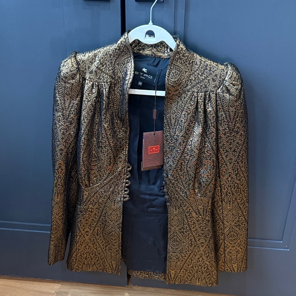 Etro Metallic Brown and Black Brocade Blazer